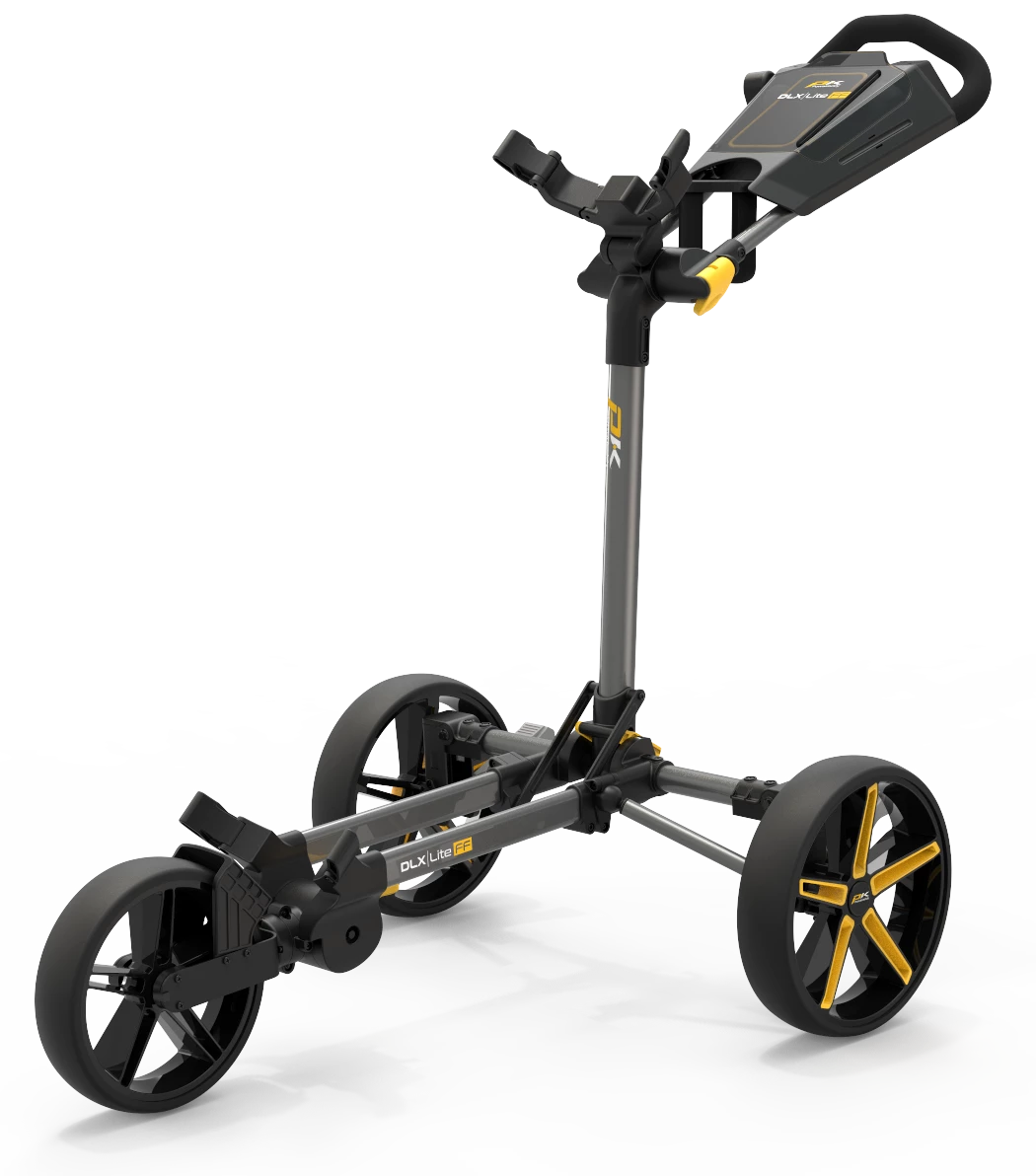 Powakaddy Golf NEW Powakaddy DLX-Lite FF Push Trolley - GunMetal/Yellow 3 Powakaddy Golf NEW Powakaddy DLX-Lite FF Push Trolley - GunMetal/Yellow